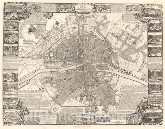 Historic Map : Pl. XXII. Paris en 1697., 1900, Vintage Wall Decor