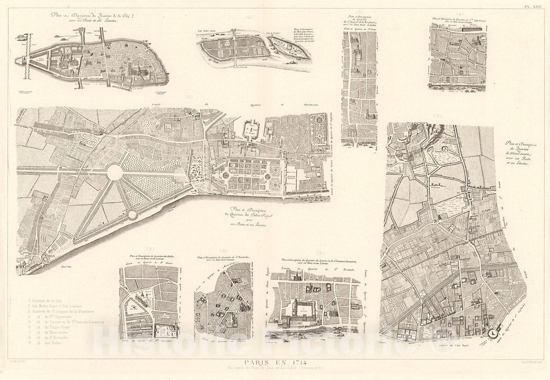 Historic Map : Pl. XXIV. Paris en 1714., 1900, Vintage Wall Decor