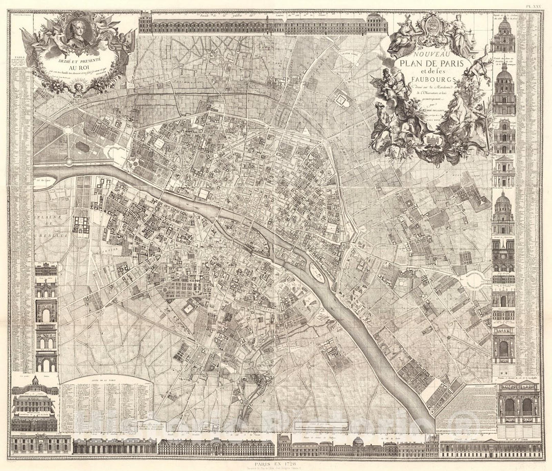 Historic Map : Pl. XXV. Paris en 1728., 1900, Vintage Wall Decor