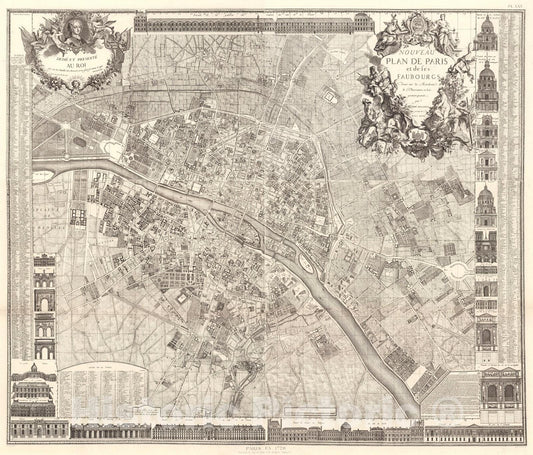 Historic Map : Pl. XXV. Paris en 1728., 1900, Vintage Wall Decor