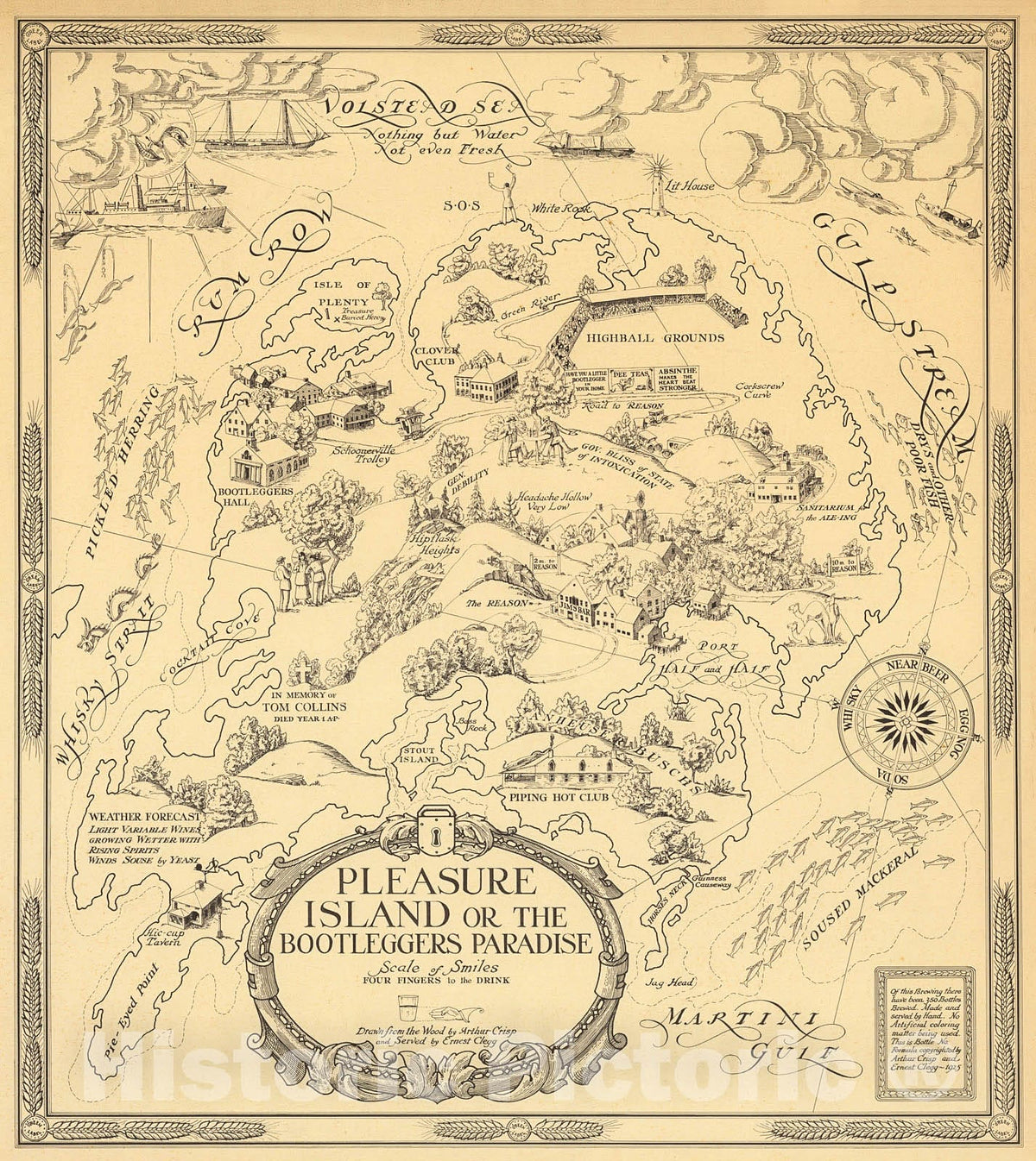 Historic Map : Pleasure Island or the Bootleggers Paradise., 1925, Vintage Wall Decor
