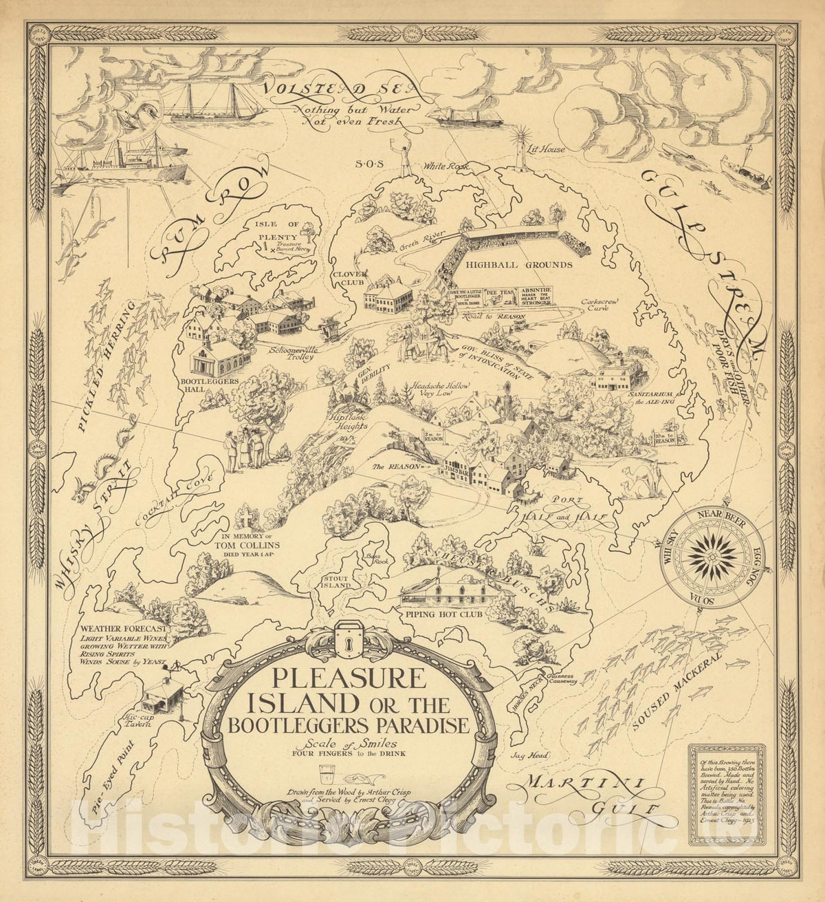Historic Map : Pleasure Island or the Bootleggers Paradise., 1925, Vintage Wall Decor