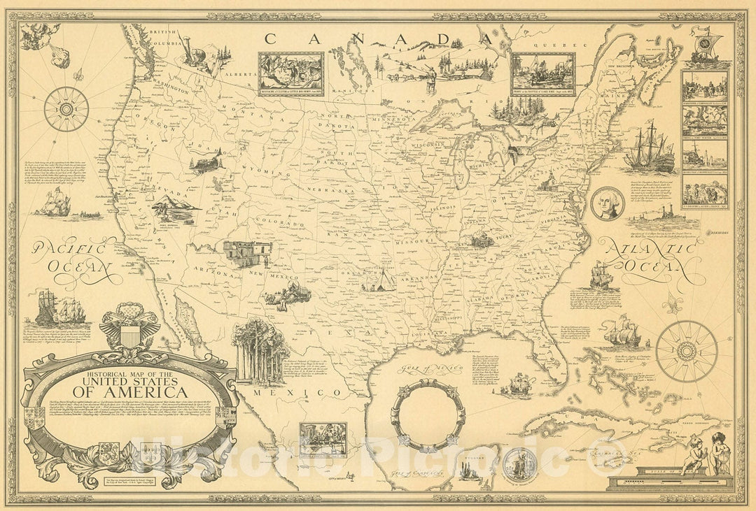 Historic Map : Historical Map of the United States of America., 1926, Vintage Wall Decor