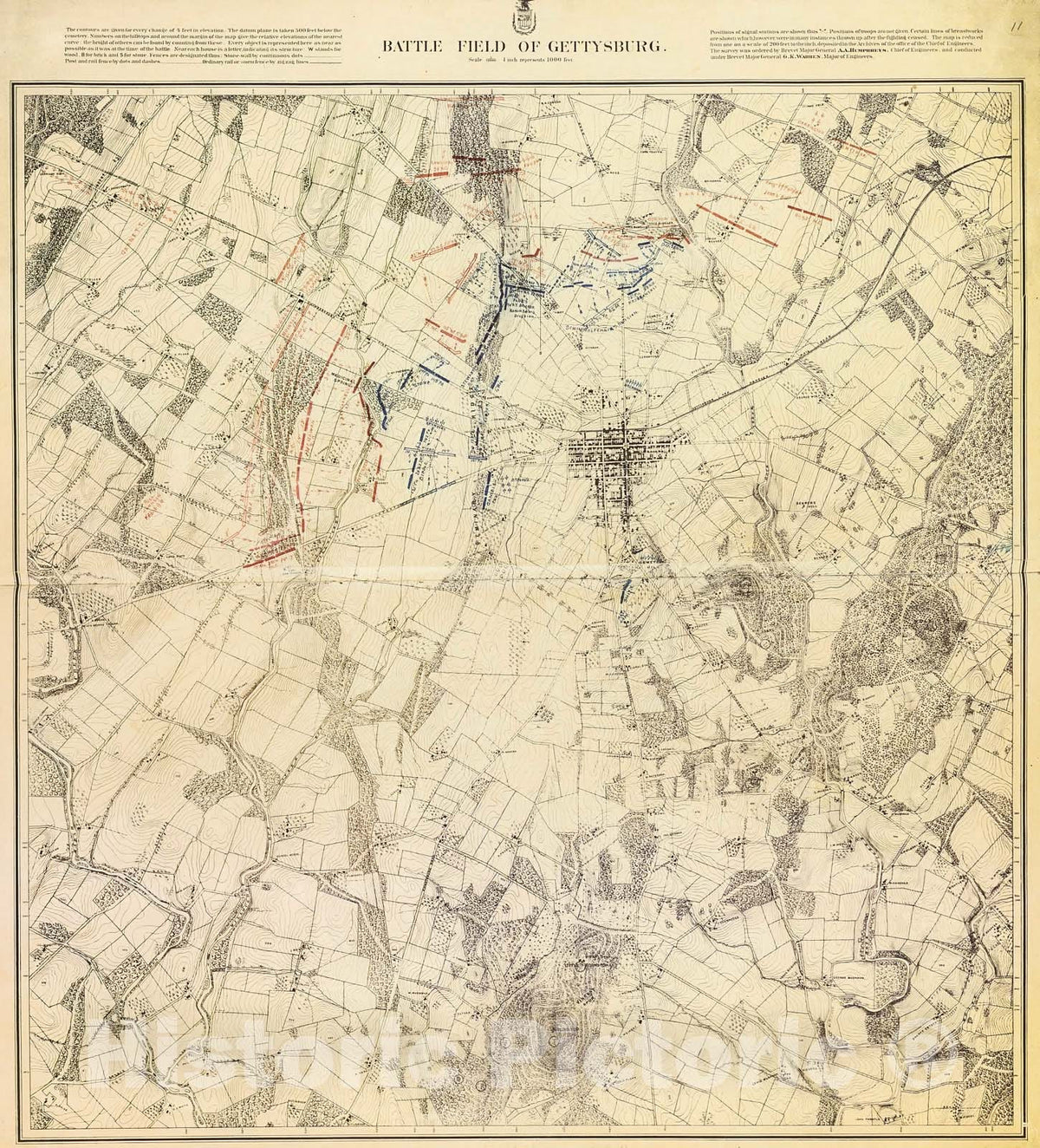 Historic Map : Battle Field of Gettysburg. No. 11., three p.m., July 1, 186three., 187three, Vintage Wall Decor