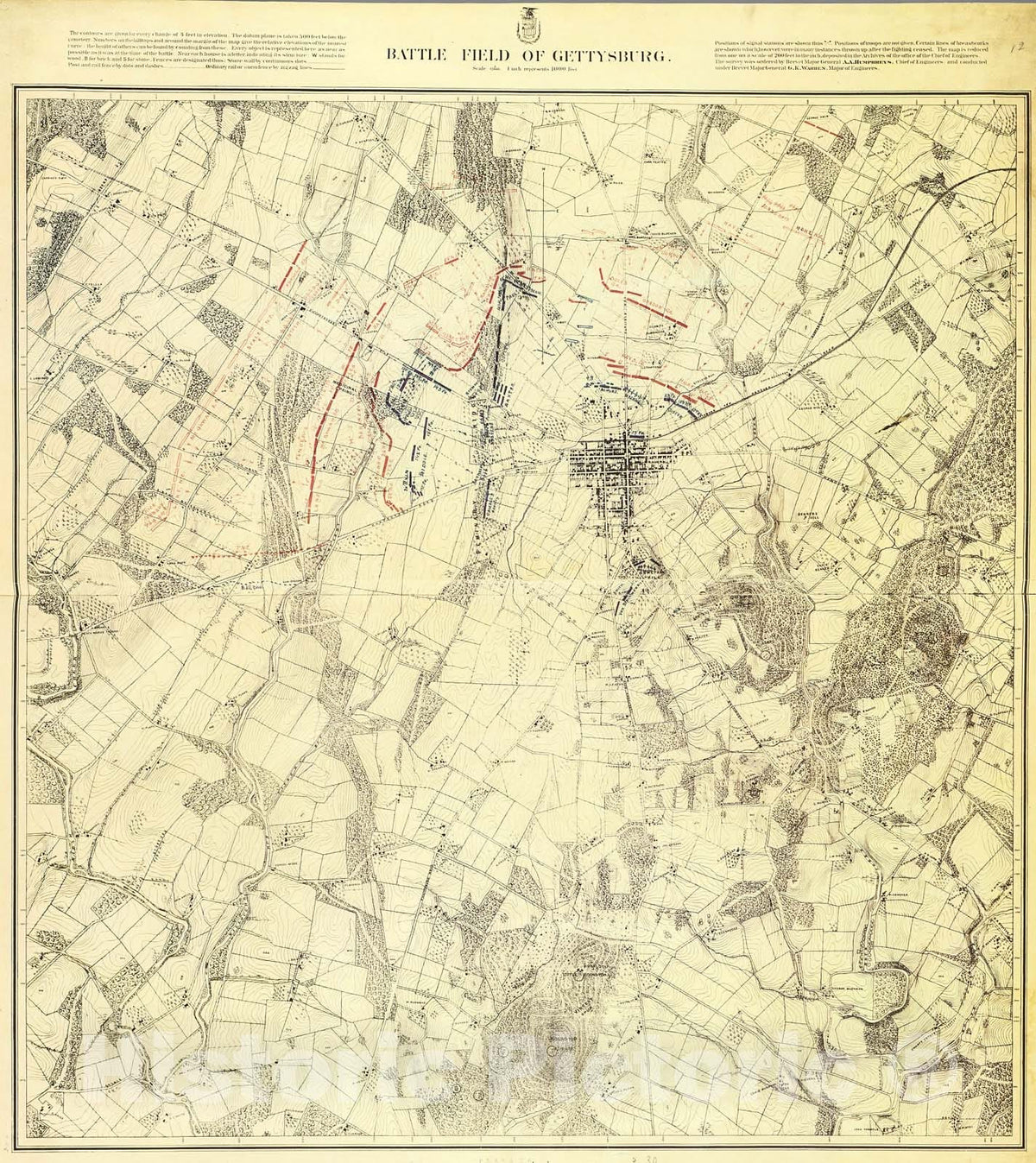 Historic Map : Battle Field of Gettysburg. No. 12., 3:30 p.m., July 1, 1863., 1873, Vintage Wall Decor