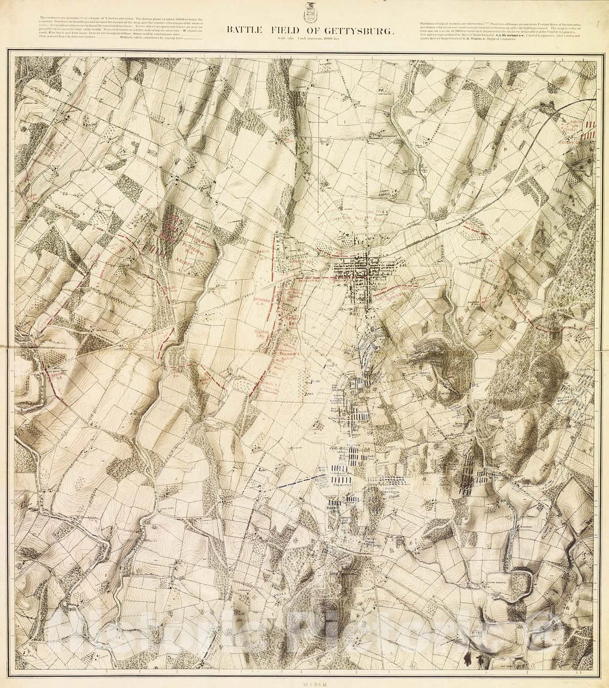 Historic Map : Battle Field of Gettysburg. No. 1., nine a.m., July 2, 1863., 1873, Vintage Wall Decor