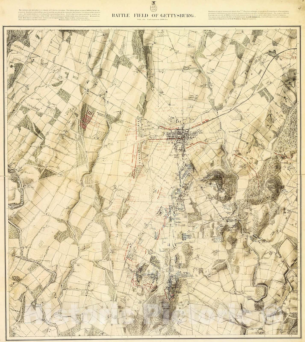 Historic Map : Battle Field of Gettysburg. No. 4., seven p.m., July 2, 1863., 18seven3, Vintage Wall Decor