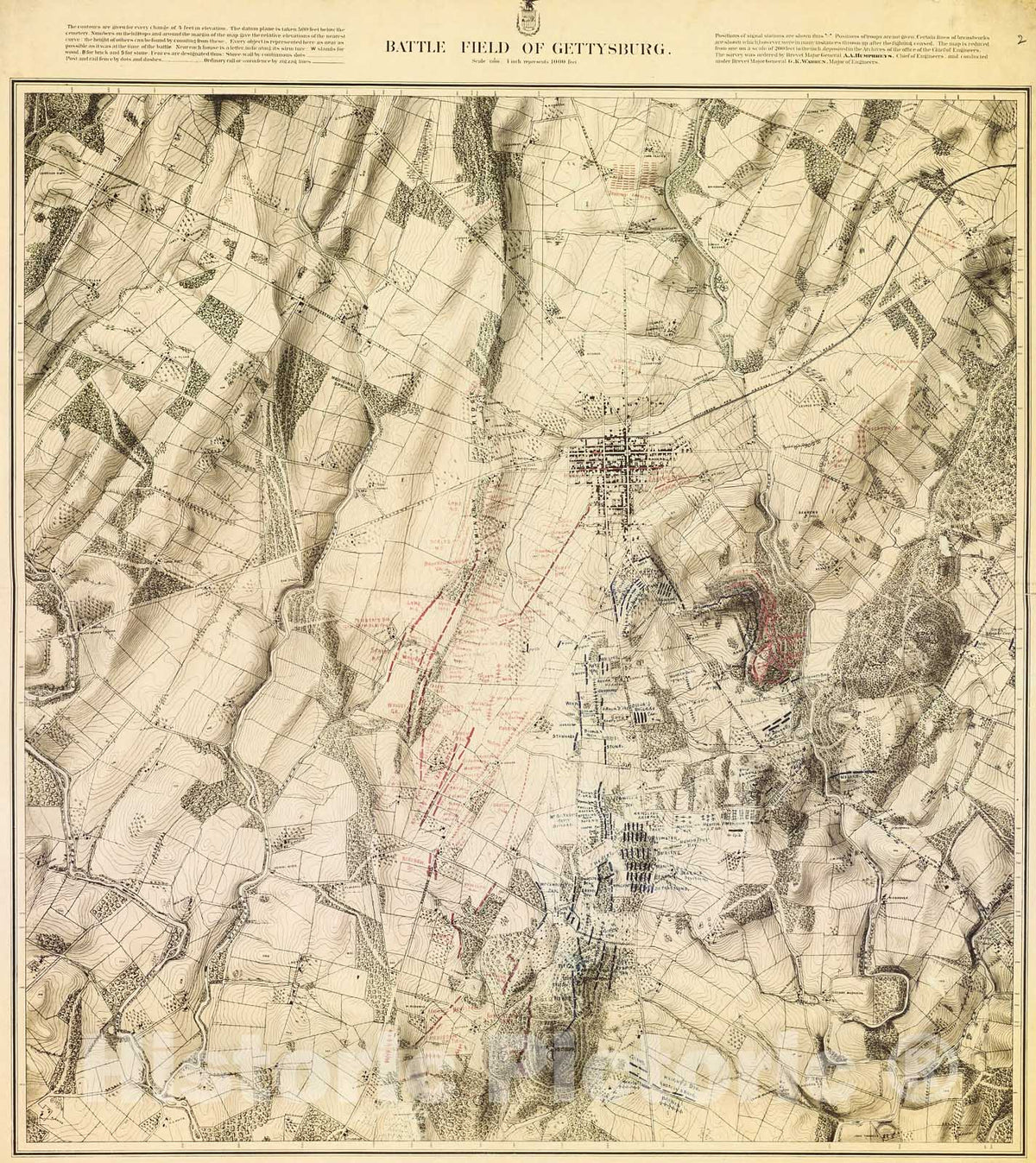 Historic Map : Battle Field of Gettysburg. No. 2., (No. 7), 8-11 a.m., July 3, 1863., 1873, Vintage Wall Decor