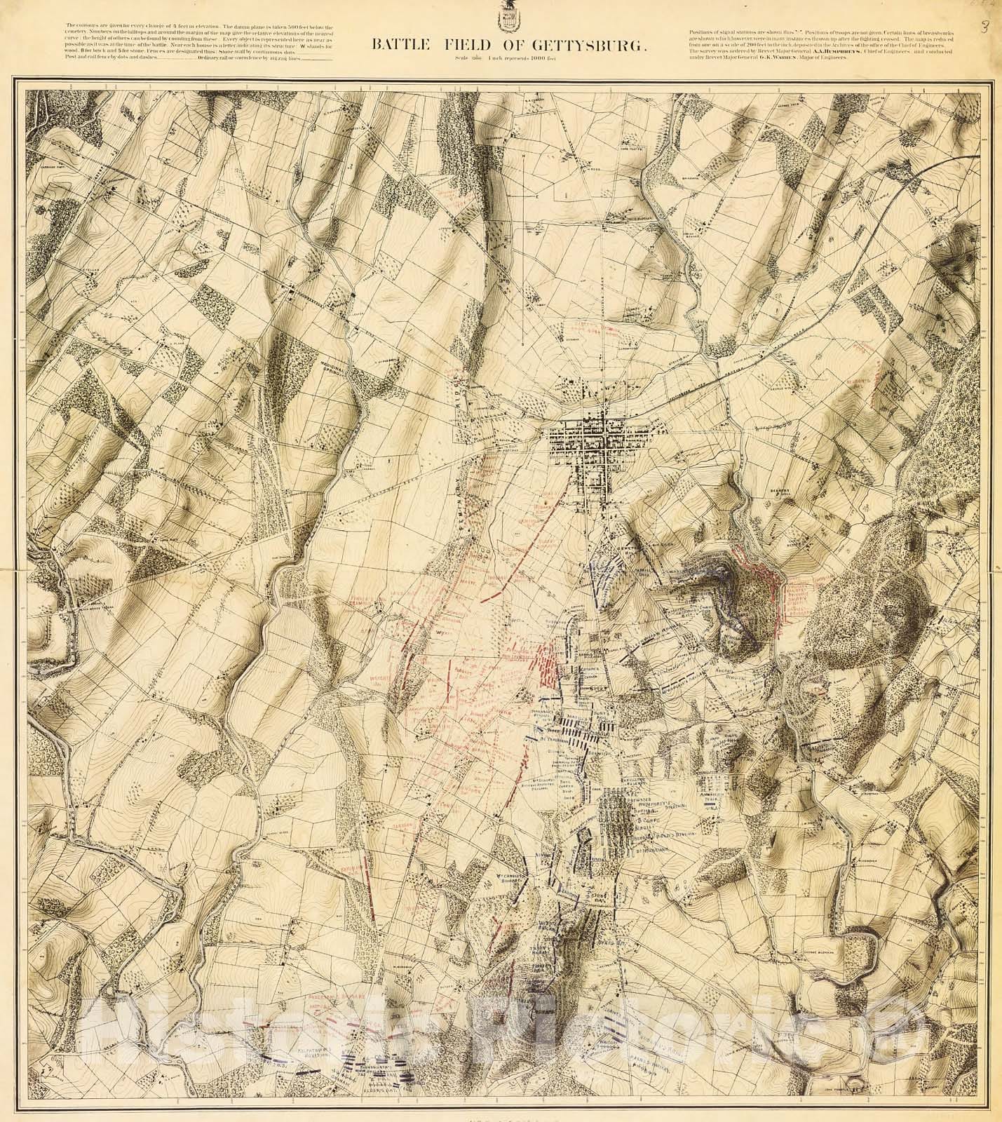 Historic Map : Battle Field of Gettysburg. No. 3., (No. 8), 1-5 p.m., July 3, 1863., 1873, Vintage Wall Decor