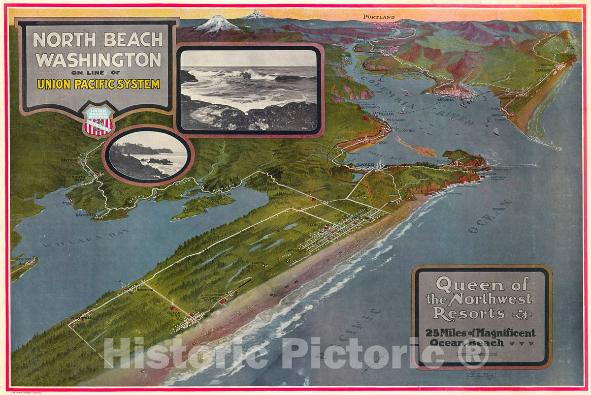 Historic Map : North Beach Washington on Line of Union Pacific System., 1918, Vintage Wall Decor