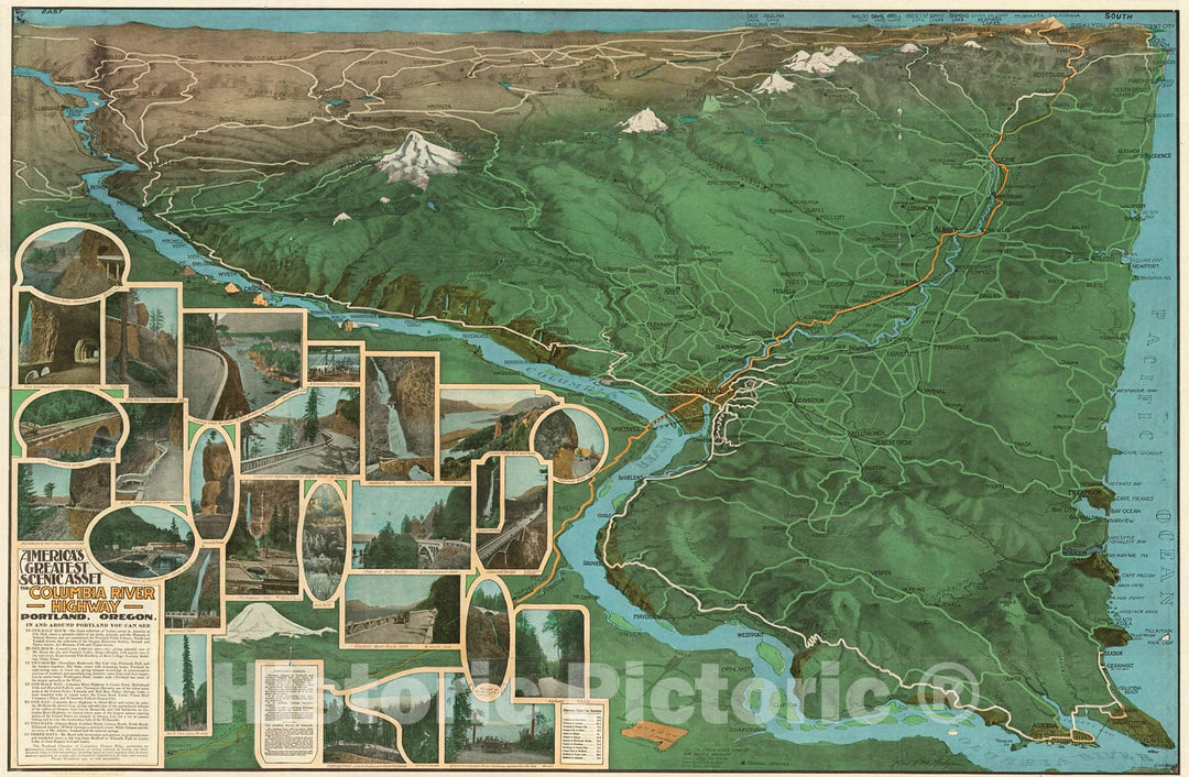 Historic Map : America's Greatest Scenic Asset The Columbia River Highway, 1923, , Vintage Wall Art