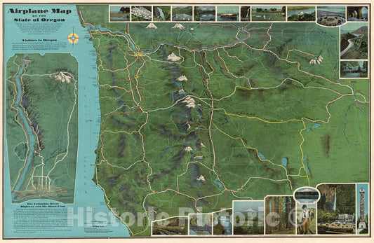 Historic Map : Airplane Map of the State of Oregon., 1916, Vintage Wall Decor