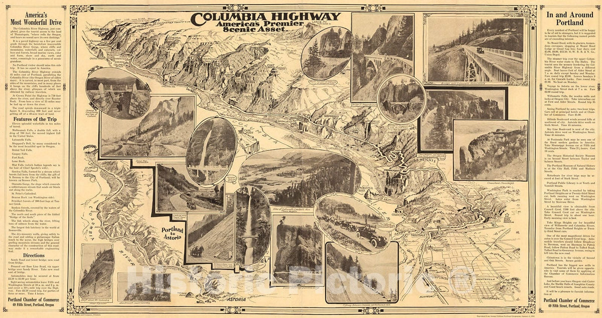 Historic Map : Columbia Highway America's Premier Scenic Asset., 1915, Vintage Wall Decor