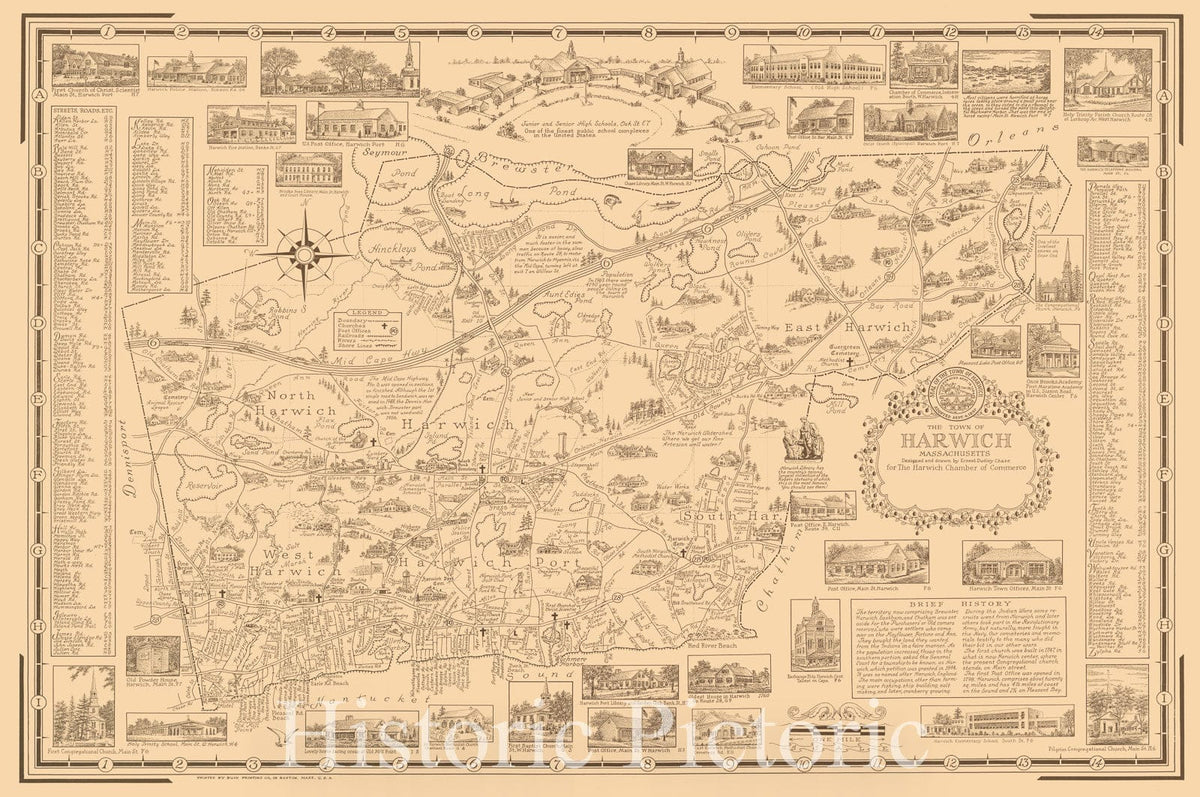 Historic Map : The Town of Harwich, Massachusetts., 1942, Vintage Wall Decor