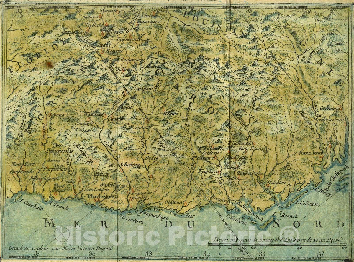 Historic Map : Southern Atlantic Seaboard., 1777, Vintage Wall Decor