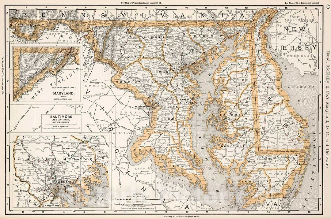 Historic Map : Maryland, D.C. and Delaware., 1894, Vintage Wall Decor