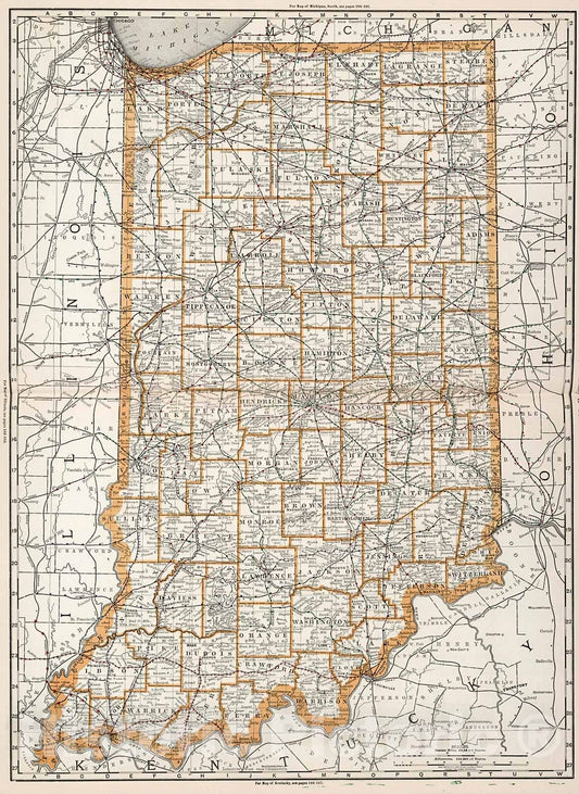 Historic Map : Indiana., 1894, Vintage Wall Decor