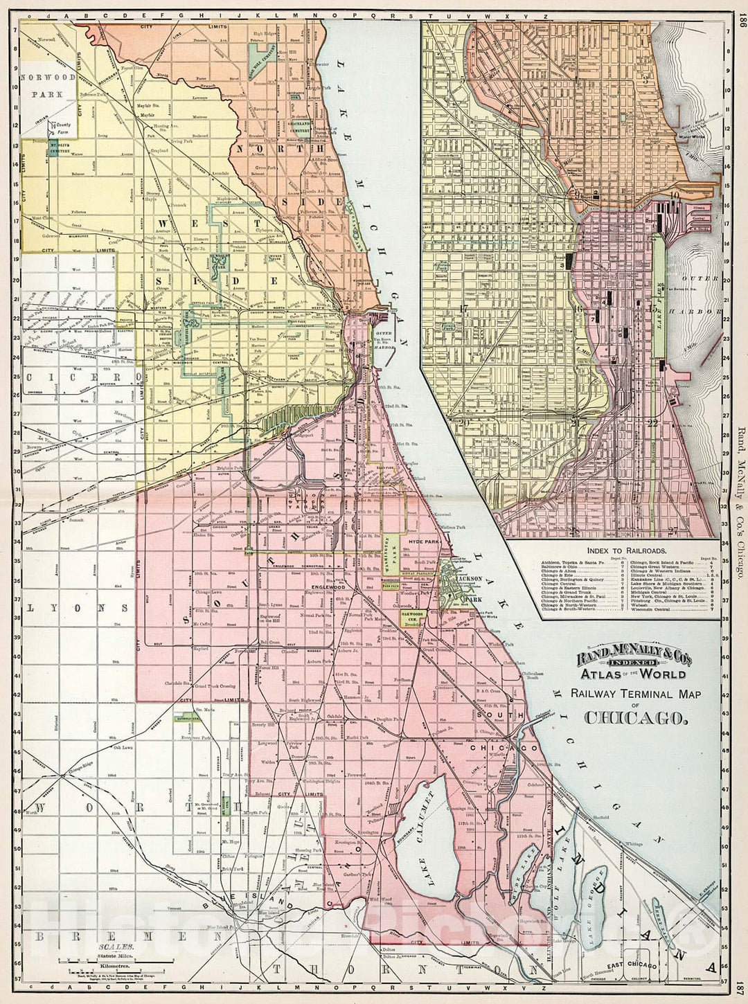 Historic Map : Chicago. Railway Terminal Map of Chicago., 1894, Vintage Wall Decor