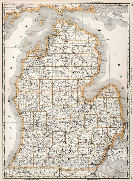 Historic Map : Michigan., 1894, Vintage Wall Decor