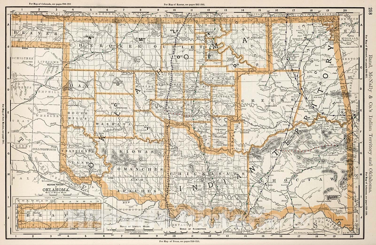 Historic Map : Oklahoma. Indian Territory, 1894, Vintage Wall Decor