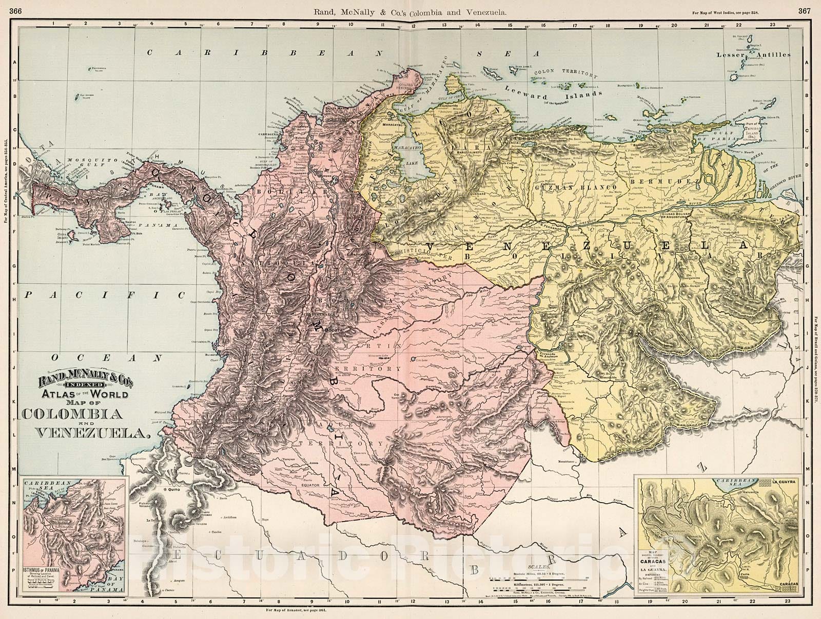 Historic Map : Colombia. Venezuela., 1894, Vintage Wall Decor