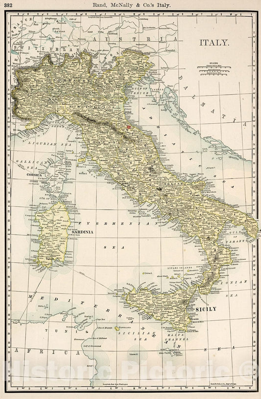 Historic Map : Italy, 1894, Vintage Wall Decor