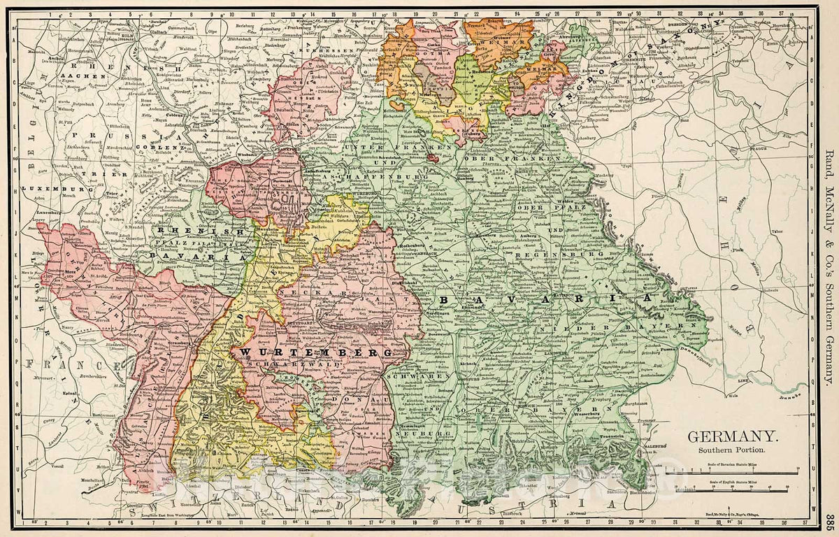 Historic Map : Germany, Southern Portion., 1894, Vintage Wall Decor