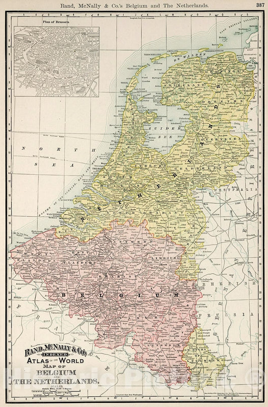 Historic Map : Belgium and the Netherlands., 1894, Vintage Wall Decor
