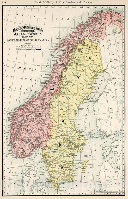 Historic Map : Sweden and Norway., 1894, Vintage Wall Decor