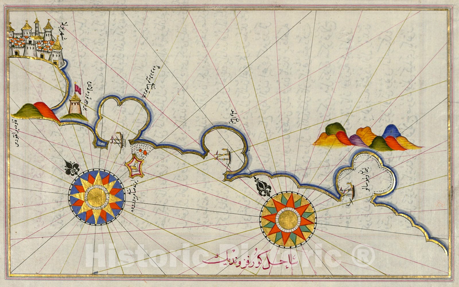 Historic Map : fol. 171a Coastline from Medulin as far as Pula, 1700, Vintage Wall Decor