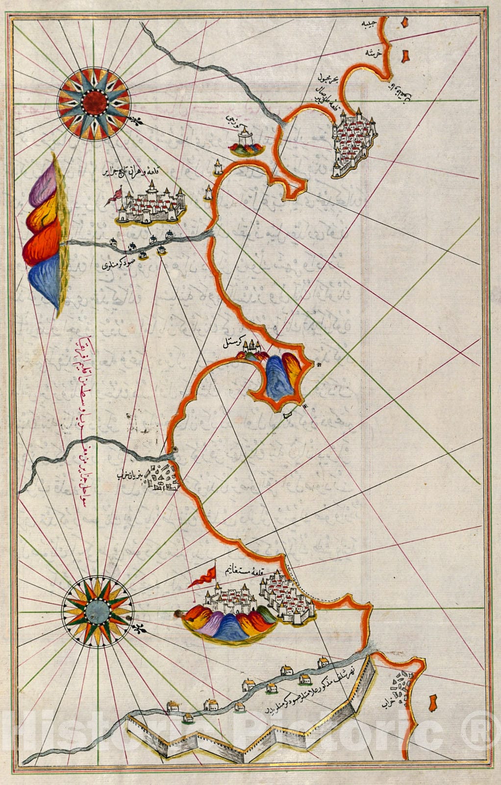 Historic Map : fol. 268b Algerian coastline around Oran and Mostaganem, 1700, Vintage Wall Decor