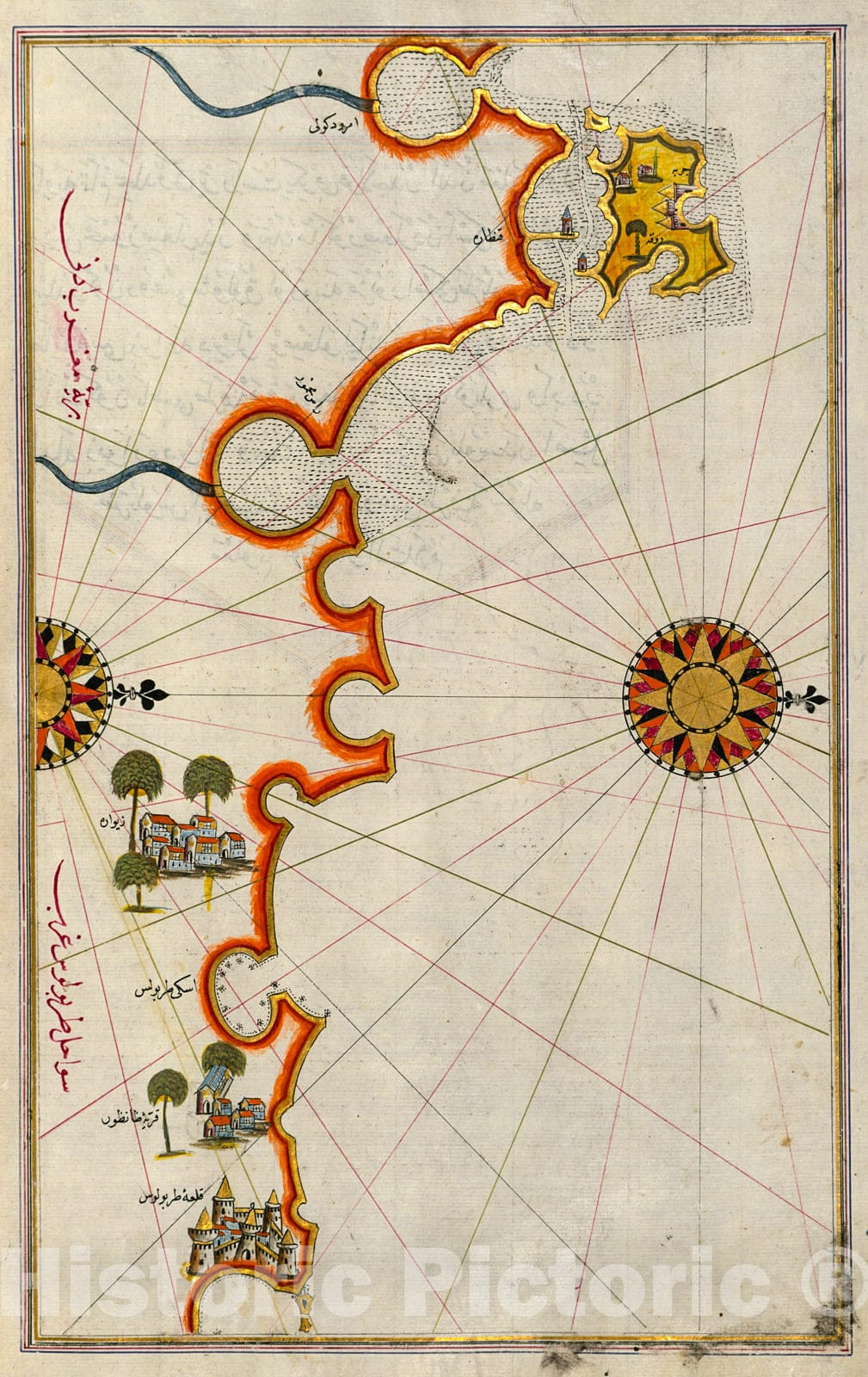 Historic Map : fol. 286b Coastline of Tripoli, 1700, Vintage Wall Decor