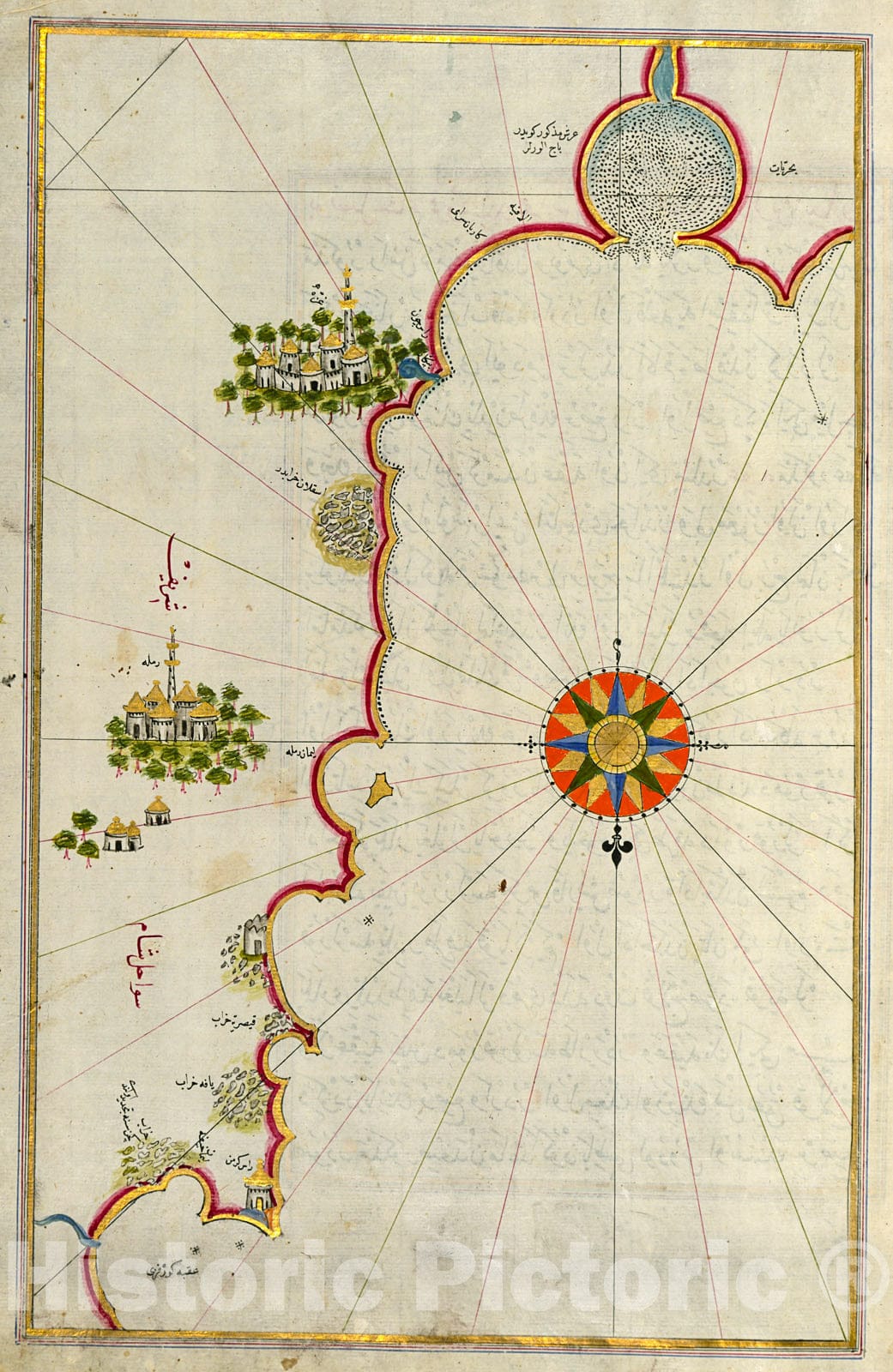 Historic Map : fol. 312a Palestinian coastline and the cities of Gaza and Ramlah (present-day Gaza Strip), 1700, Vintage Wall Decor