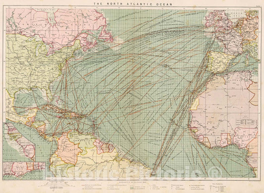 Historic Map : The North Atlantic Ocean, 1905, Vintage Wall Decor
