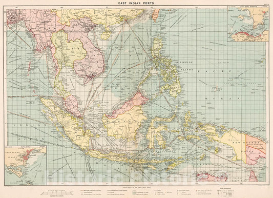 Historic Map : East Indian ports, 1905, Vintage Wall Decor
