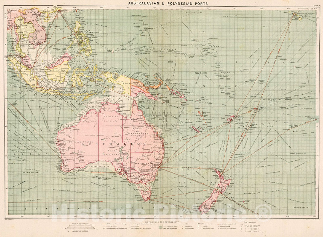 Historic Map : Australasian, Polynesian ports, 1905, Vintage Wall Decor