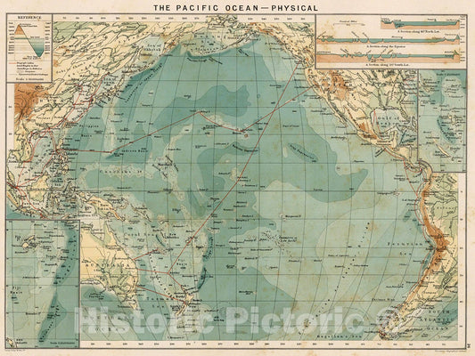 Historic Map : The Pacific Ocean - Physical, 1905, Vintage Wall Decor