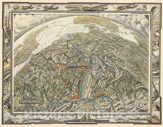 Historic Map : Military Panoramap of the Theatre of War, 1940, Vintage Wall Decor