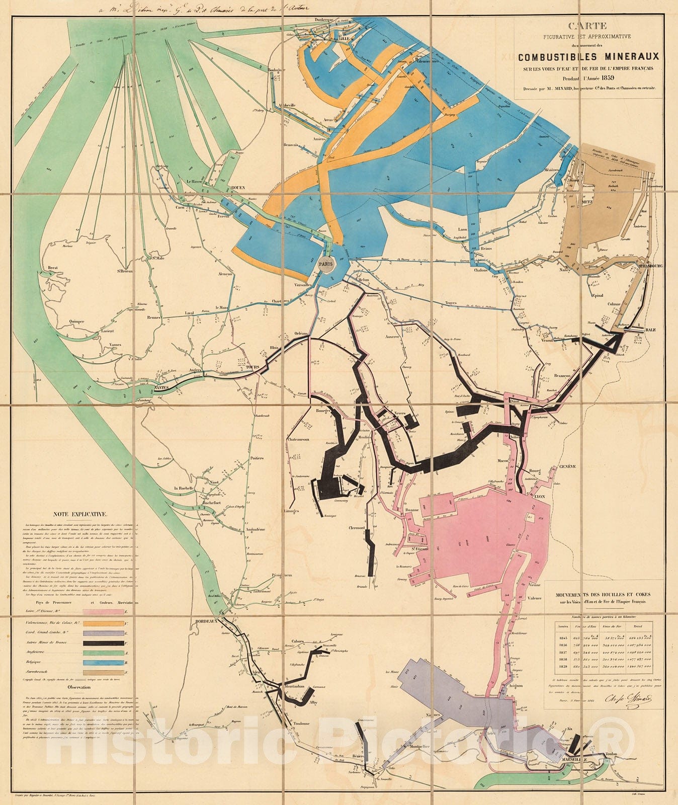 Historic Map : Carte figurative...des combustibles min?raux...1859, 1861, Vintage Wall Decor