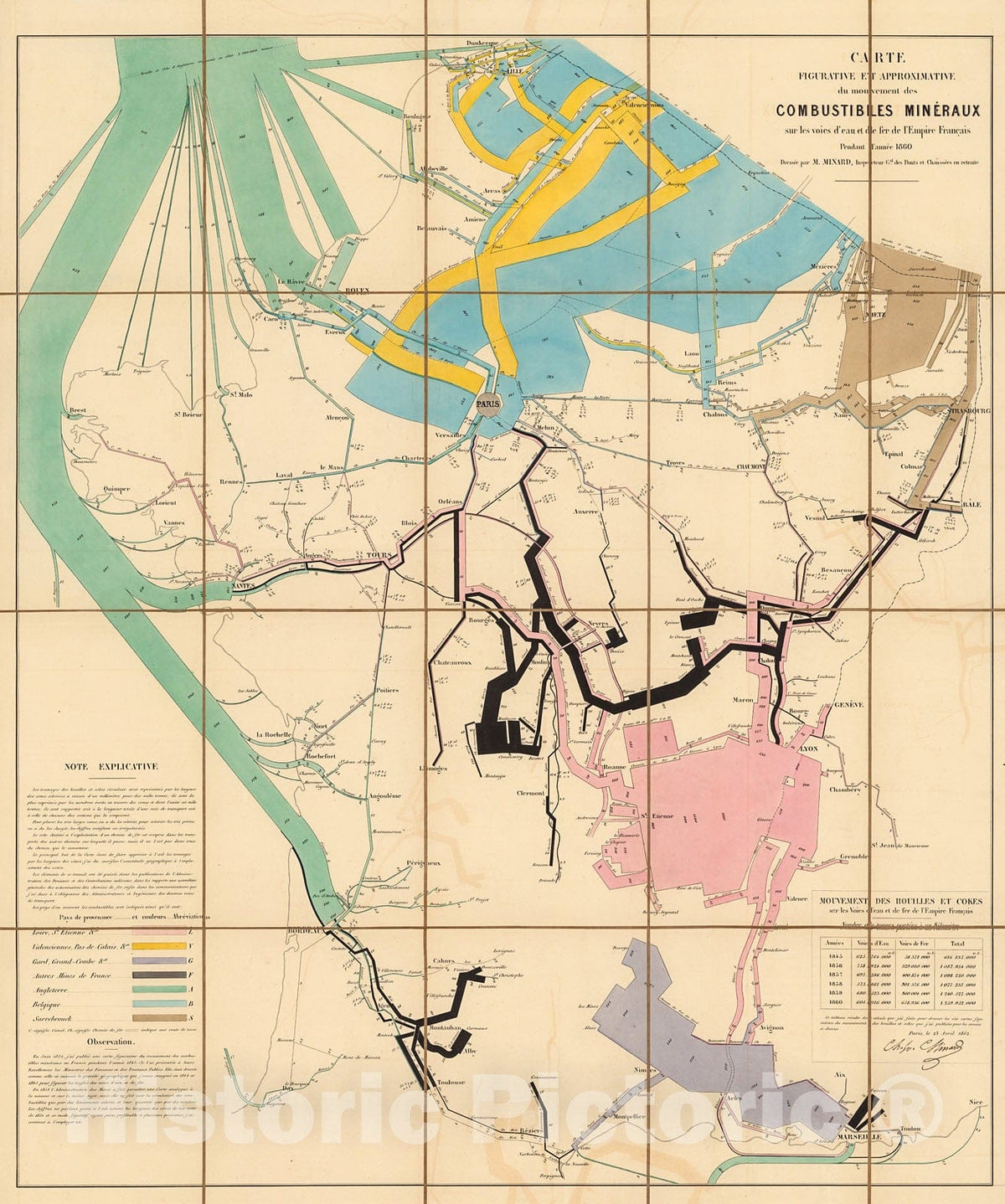 Historic Map : Carte figurative...des combustibles min?raux...1860, 1862, Vintage Wall Decor