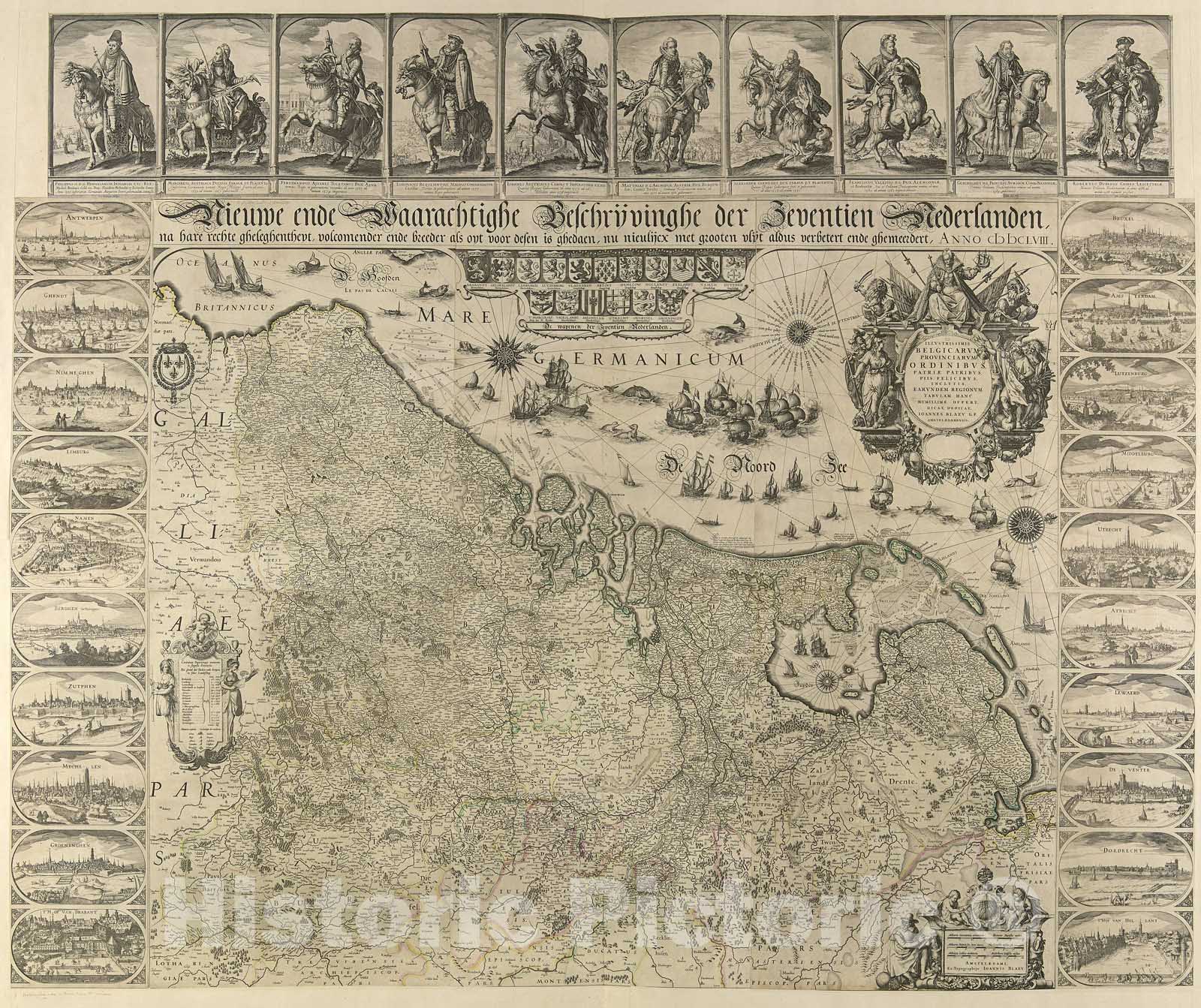 Historic Map : Nieuwe ende Waarachtighe Beschrijvinge der Zeventien, 1660, Vintage Wall Decor