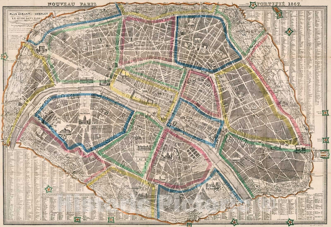 Historic Map : Nouveau Paris fortifie? 1867., 1867, Vintage Wall Decor