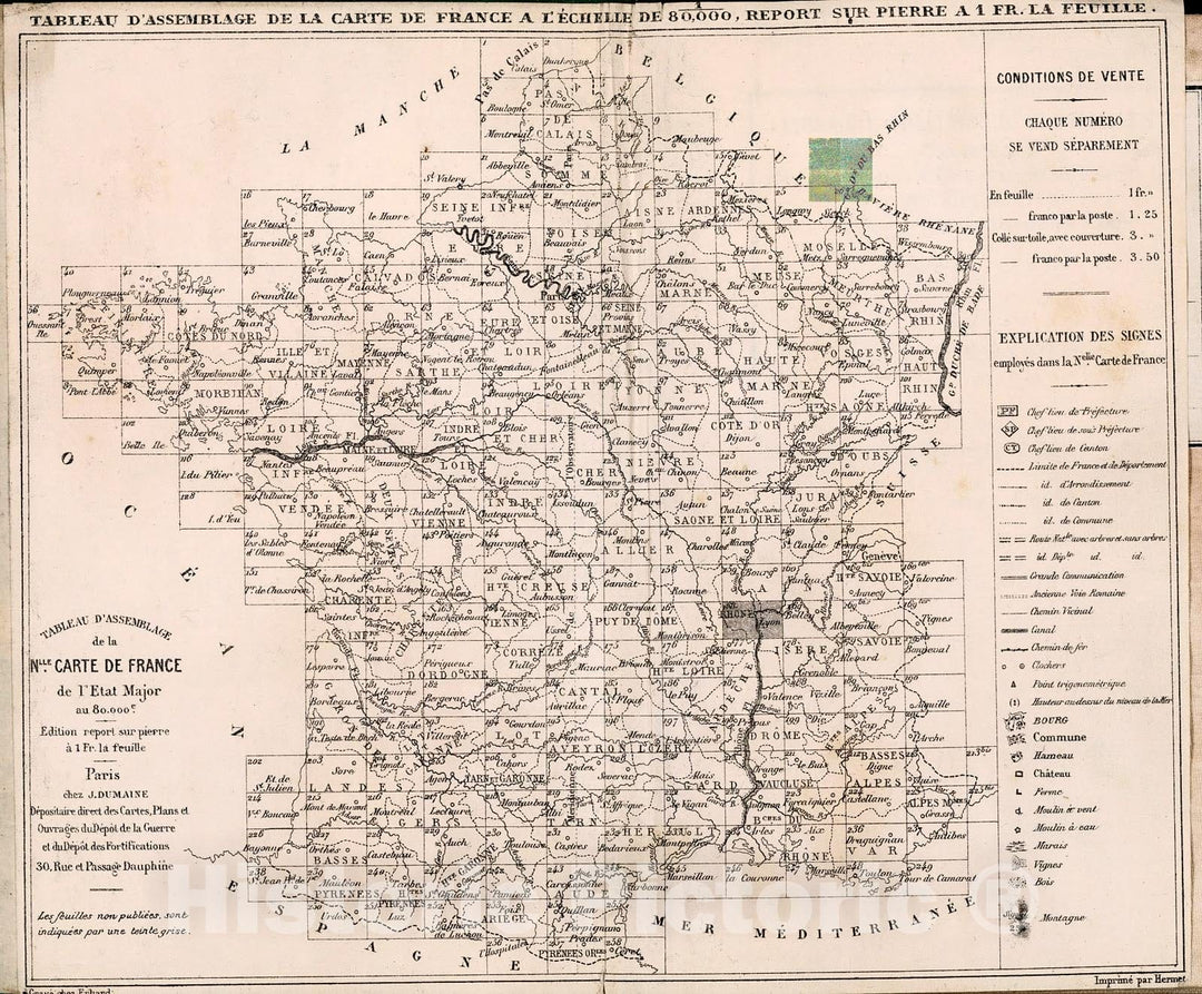 Historic Map : Tableau D'Assemblage De La Carte De France, 1882, Vintage Wall Decor