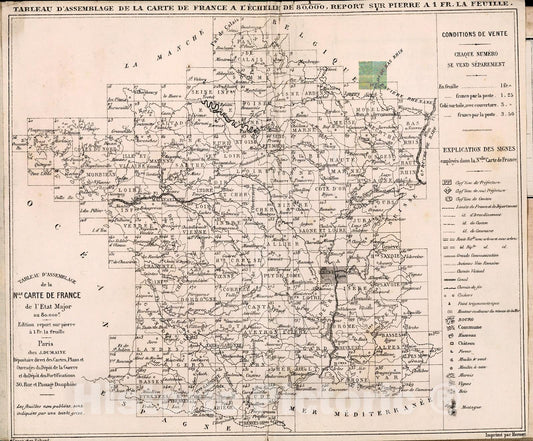 Historic Map : Tableau D'Assemblage De La Carte De France, 1882, Vintage Wall Decor