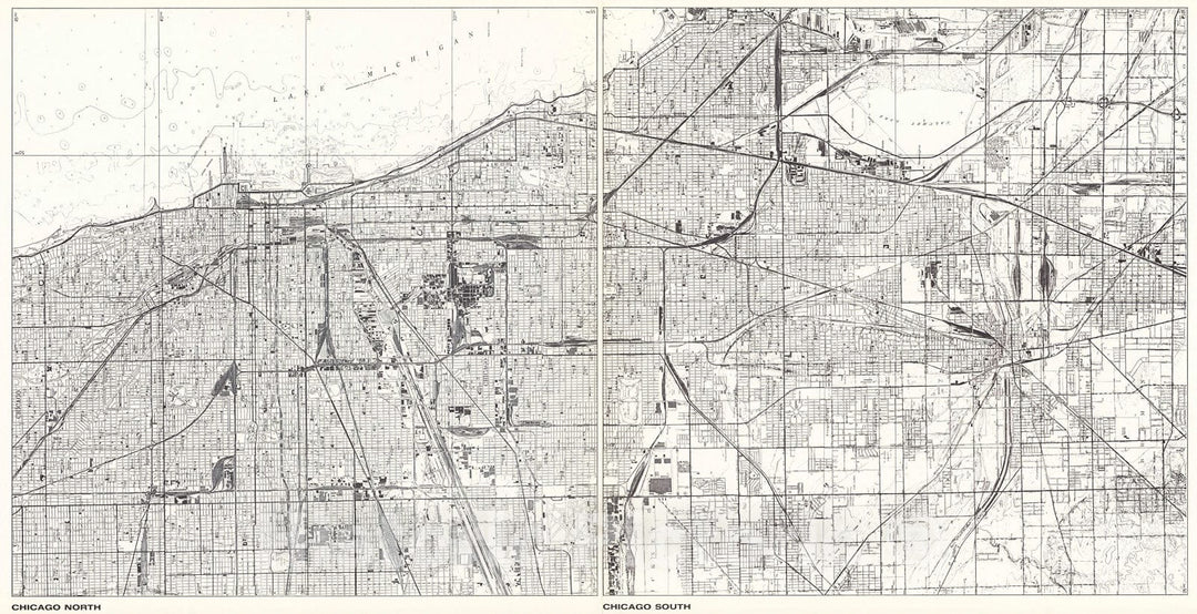 Historic Map : Chicago North; Chicago South., 1966, Vintage Wall Decor