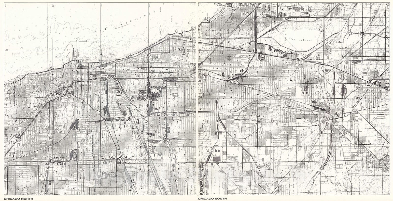 Historic Map : Chicago North; Chicago South., 1966, Vintage Wall Decor