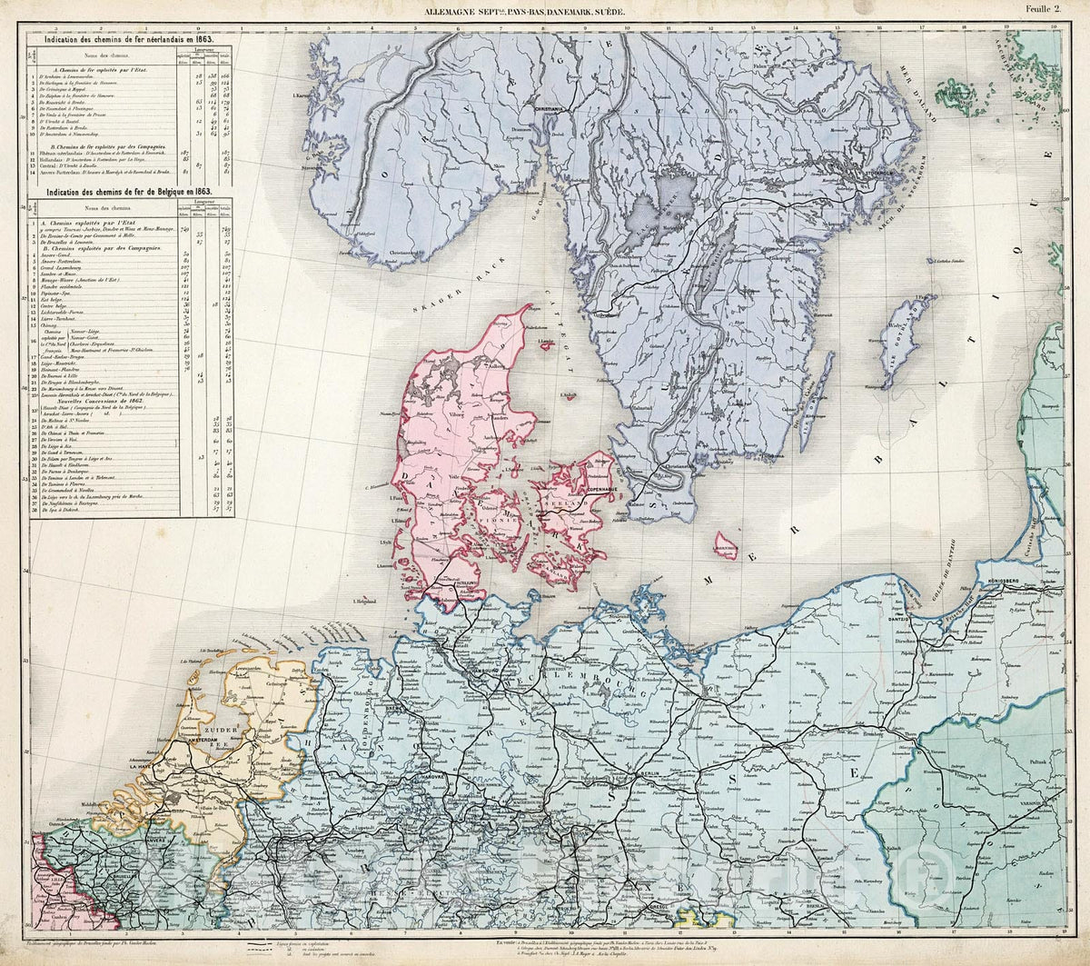 Historic Map : Allemagne septle..., pays- bas, Danemark, Suede, 1863, Vintage Wall Decor