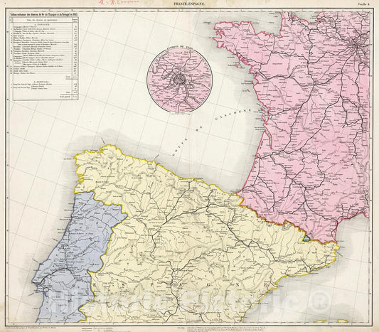 Historic Map : France, Espagne, 1863, Vintage Wall Decor