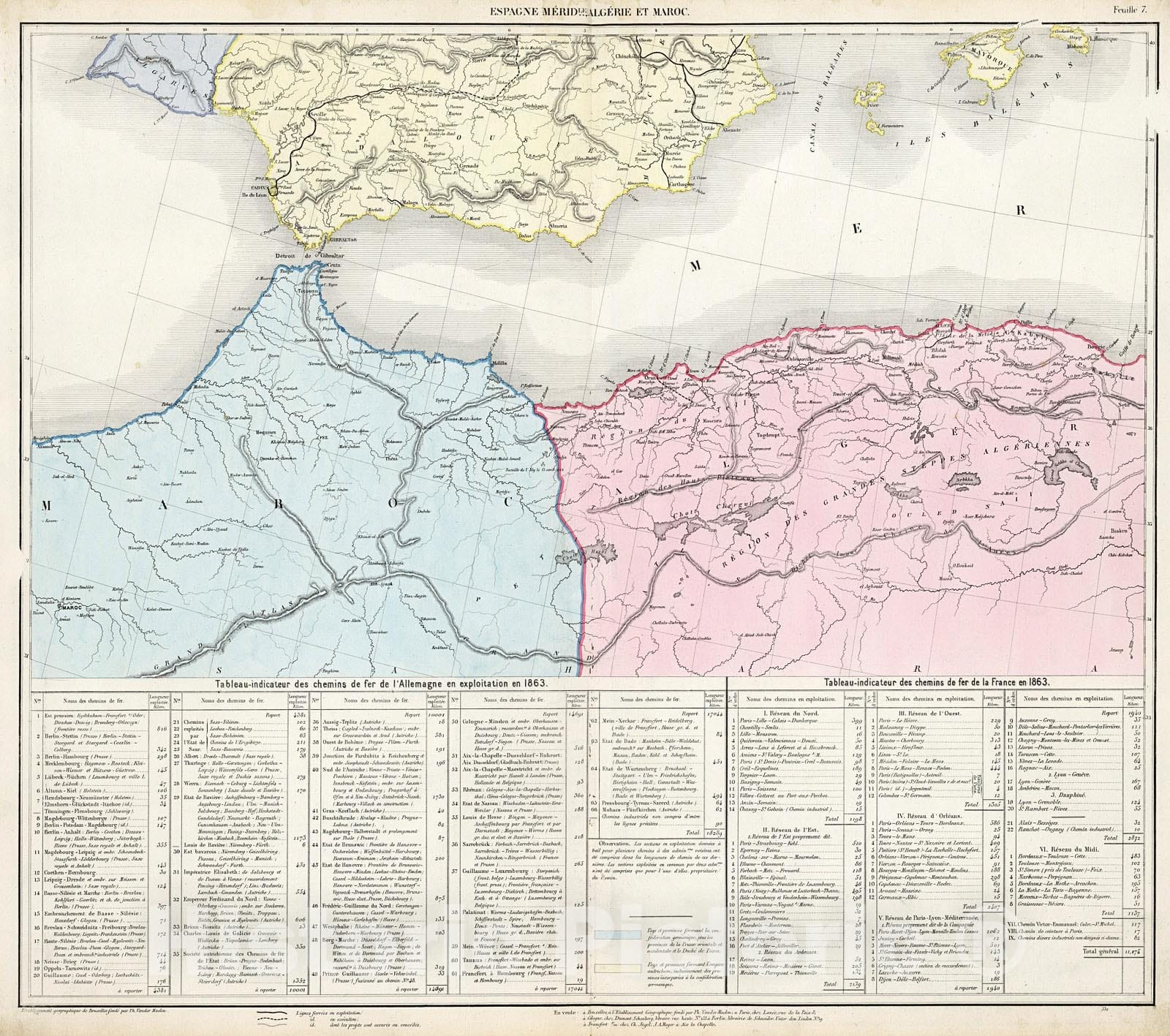 Historic Map : Espagne meridle., Algerie et Maroc, 1863, Vintage Wall Decor