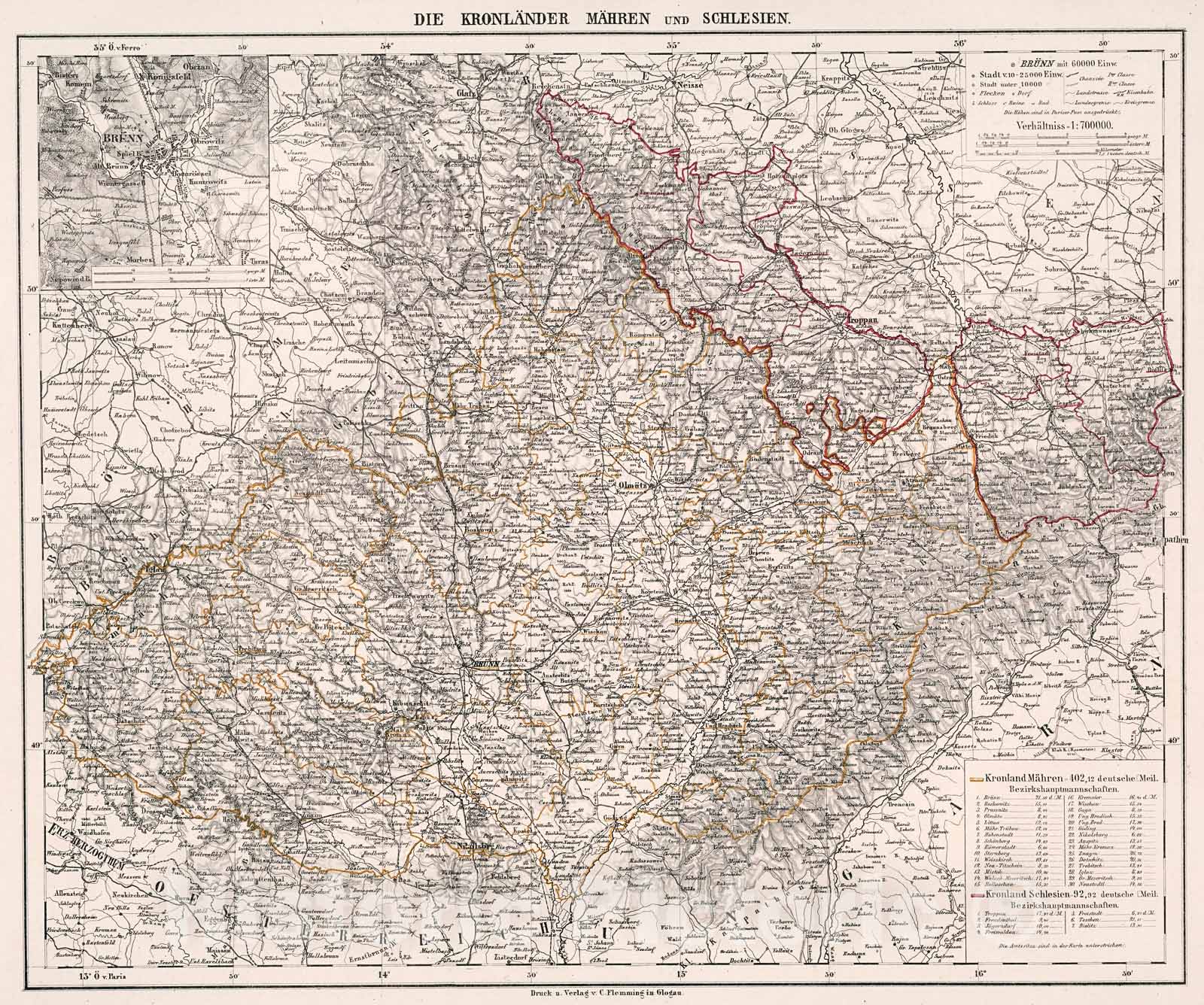 Historic Map : Die Kronlander Mahren und Schlesien, 1875, Vintage Wall Decor